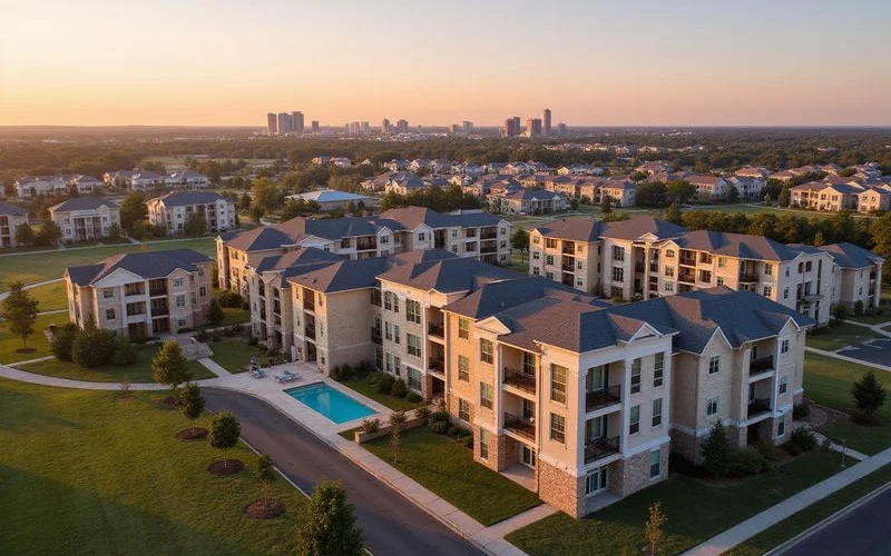 Aerial view of new apartment communities across the Fort Worth side