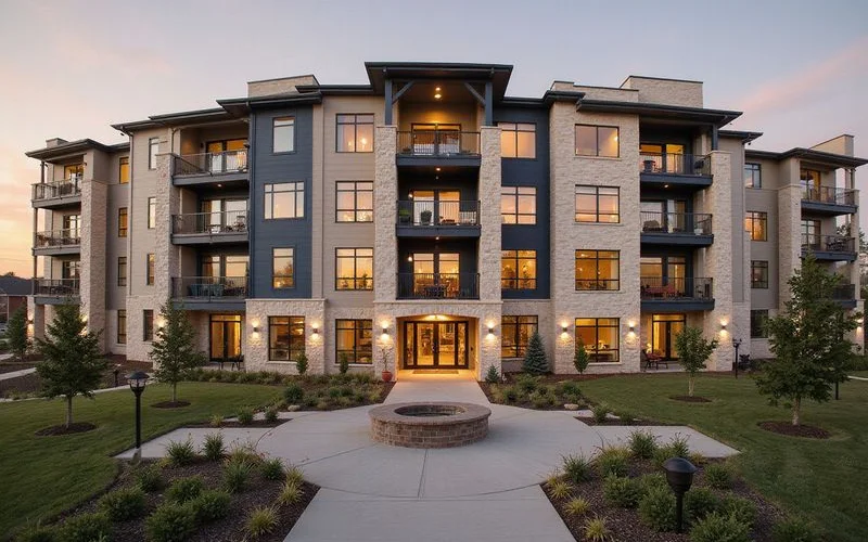 New apartment community in lease-up with a few furnished balconies