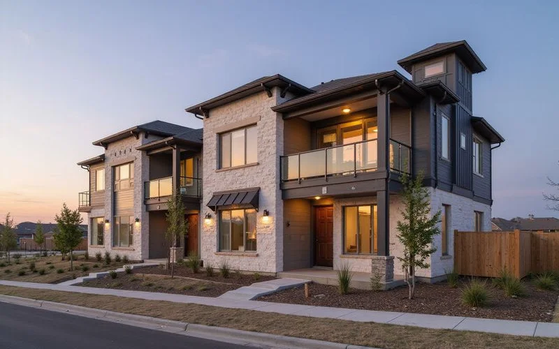 Two-story townhome-style apartments in final construction in Grand Prairie