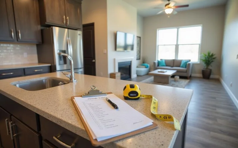 Printable apartment tour checklist graphic with room-by-room checkboxes