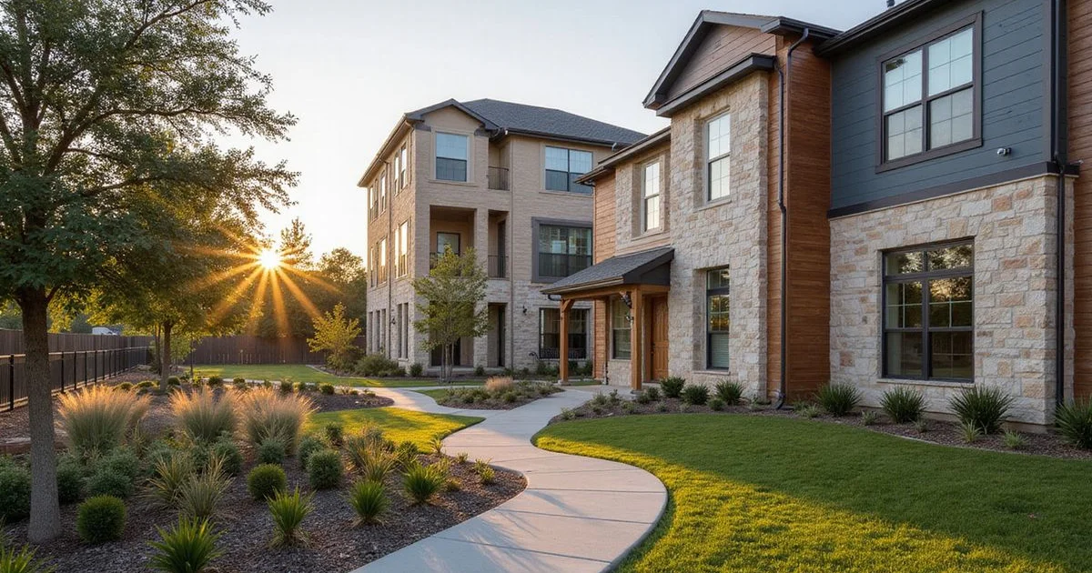 Garden-style apartment community with finished buildings and a framed second phase behind
