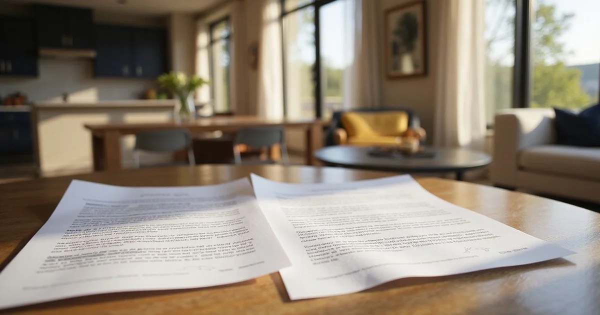 Two lease documents side by side on a wood table in a sunlit room