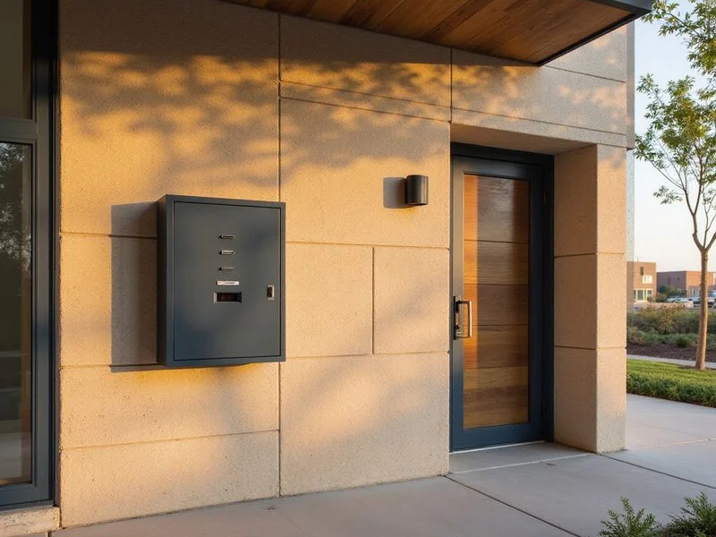 Electric meter bank on the wall of a new Grand Prairie apartment building