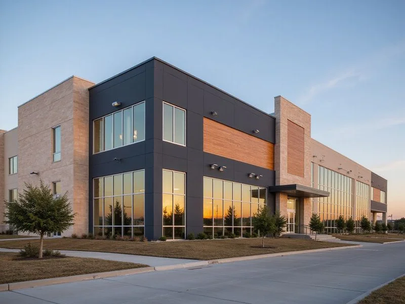Automotive assembly plant exterior in Arlington at dawn