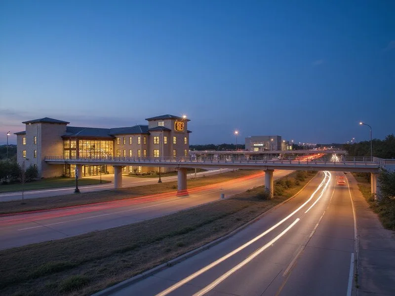 Managed toll lanes on a North Texas highway at dusk