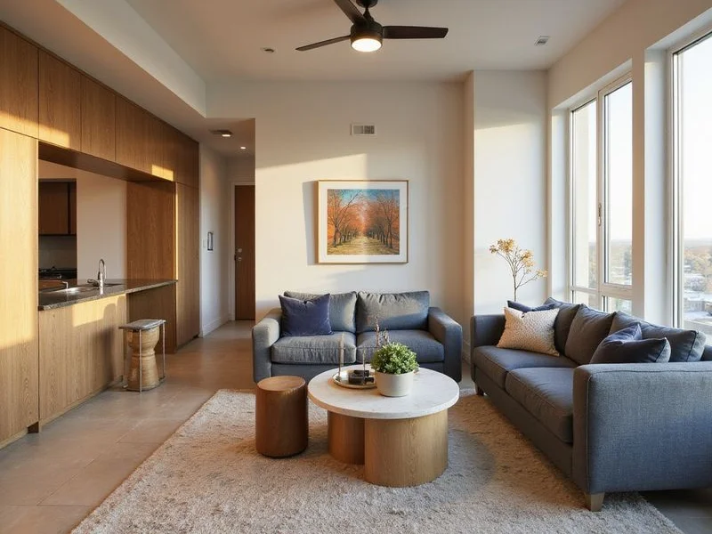 Model apartment living room in a new North Fort Worth building