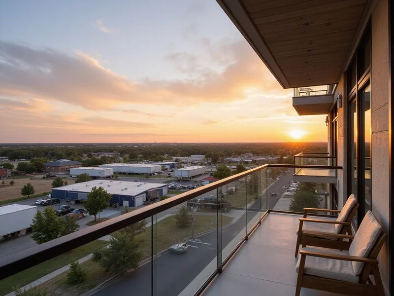 AllianceTexas logistics landscape seen from a new apartment balcony at sunset