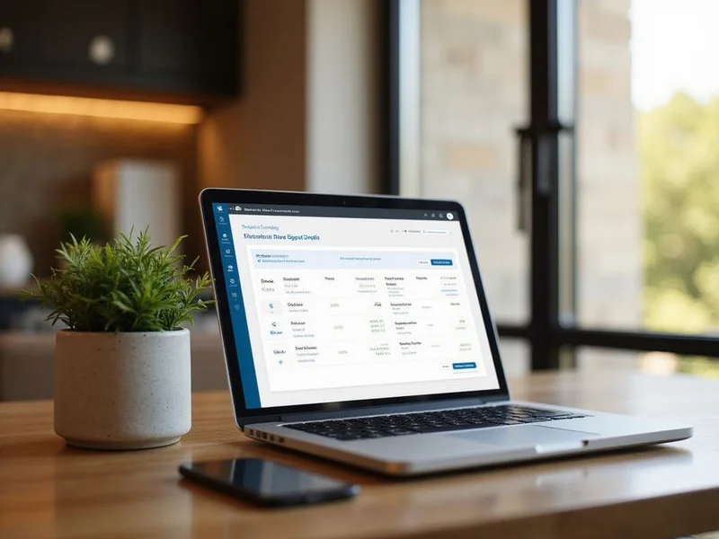 Resident portal ledger on a laptop showing a concession credit