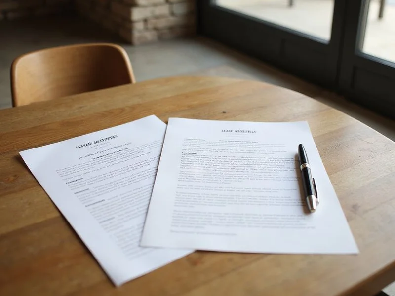 Two lease addendum pages side by side with a pen