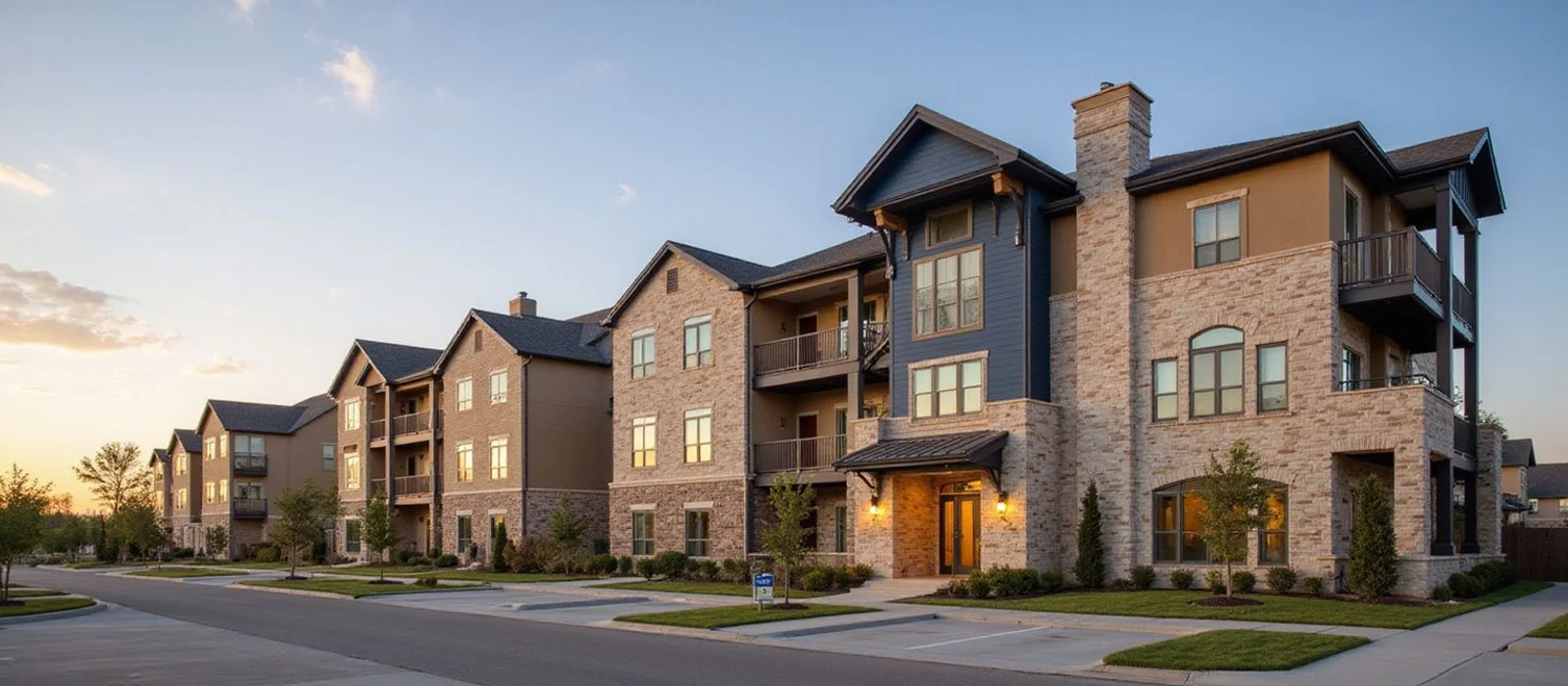 New apartment community in Burleson in Johnson County at golden hour